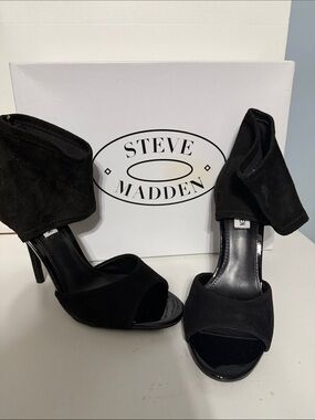 Steve Madden Black Suede Ankle-Cuff Open-Toe Heels